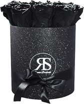 Rozenbox zwart glitter met zwarte glitter rozen Rosuz