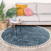 Rond hoogpolig vloerkleed - Lofty Fringe Blauw Ø 200cm