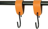 2x Leren S-haak hangers - Handles and more® | ORANJE - maat S (Leren S-haken - S haken - handdoekkaakje - kapstokhaak - ophanghaken)