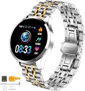 Smartwatch Belesy® BQ7PZiGo - Smartwatch Dames - Smartwatch Heren - Horloge - Stappenteller - 1.3 inch - Kleurenscherm - 10x Sporten - INDOOR en OUTDOOR - Schakelband - Zilver - Goud