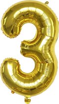 Folie Ballonnen XL Cijfer 3 , Goud, 86cm, Verjaardag, Feest, Party, Decoratie, Versiering, Miracle Shop