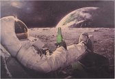 Futuristische Vintage Space Poster 51x36Cm. Biertje op de Maan