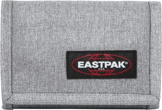 Grijze Eastpak portemonnee met zwart logo.