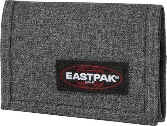 Portefeuille Eastpak gris avec logo noir, de côté.