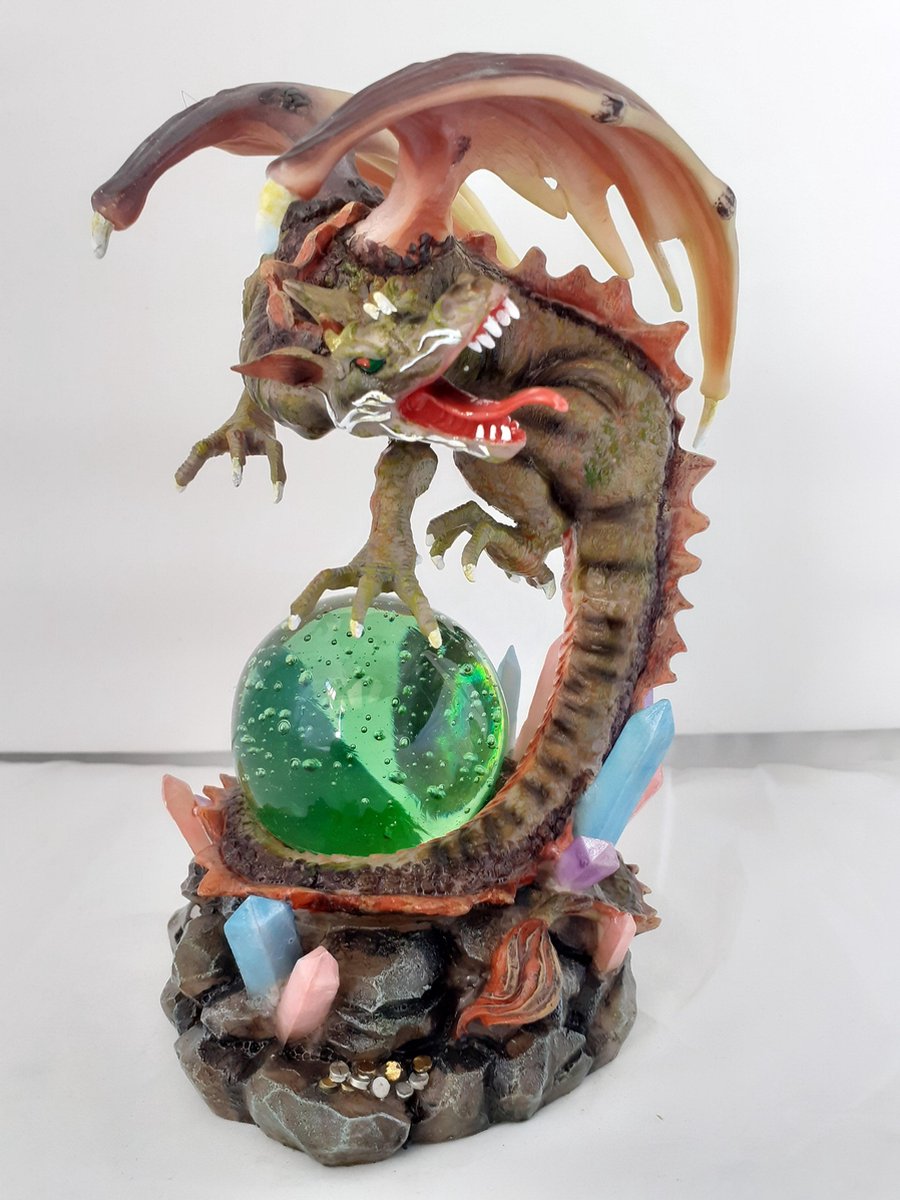 Statue de dragon tenant une boule - H: 79 cm