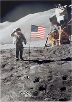 Astronaut gives salute beside U.S. flag (maanlanding) - Foto op Forex - 50 x 70 cm