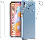 Samsung Galaxy A11 Hoesje Transparant Siliconen Case met 2X Screenprotector - Tempered Glass - Epicmobile