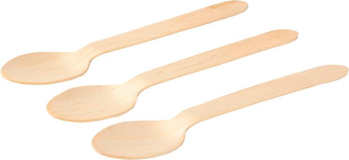 Houten bestek Lepel 16cm / Set 20x lepels- BBQ lepels - Picknick lepels- lepels voor feesten of camping