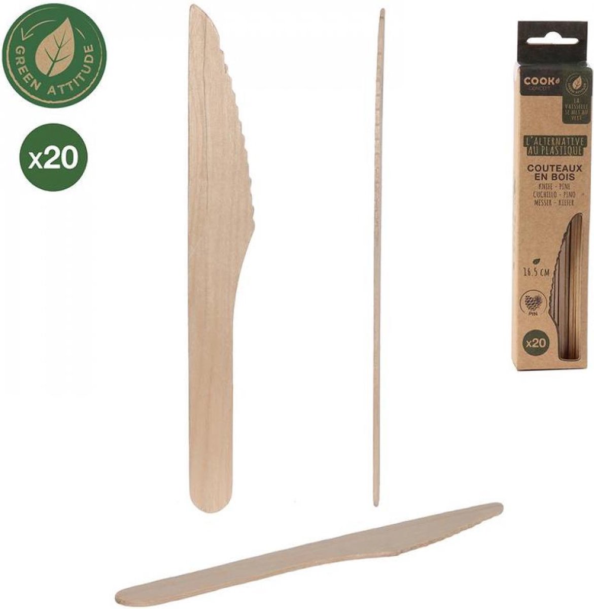 Houten bestek Mes 16cm / Set 20x Messen- BBQ messen- Picknick messen- Voor feesten of camping