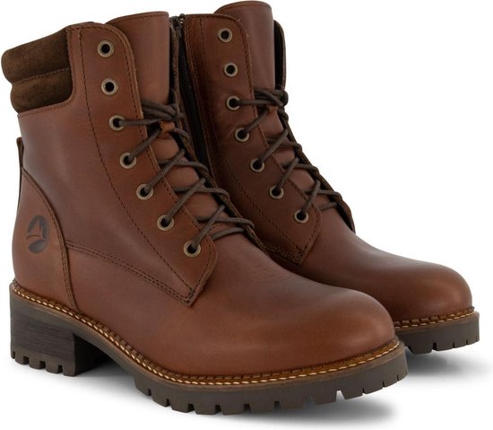 Travelin' Molde - Dames Leren Enkellaars - Wol gevoerde veterschoen - Boot  - Bruin | bol.com