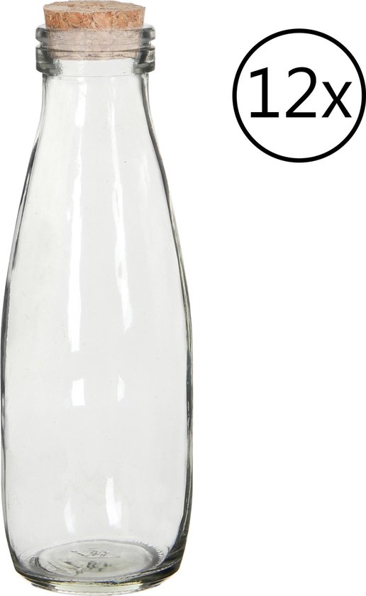 Notitie calcium behang 12x Melkfles Glas - Glazen Fles met Kurk - Ø7 x H21 cm - 500ml | bol.com