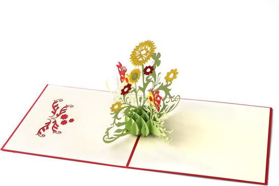 Pop up bloemenkaart Zonnebloemen Valentijn Moederdag Felicitatie 3D wenskaart