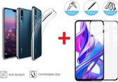 2-In-1 Screenprotector Hoesje  Bescherming Protector Set Geschikt Voor Huawei P Smart Pro - Full Cover 3D Edge Tempered Glass Screen Protector Met Siliconen Back Bescherm Hoes Cove