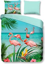Zachte Dekbedovertrek Lits-Jumeaux Flamingo Multi | 240x200/220 | Soepel En Kleurecht | Strijkvrij
