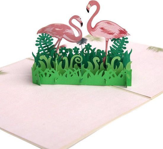 Wenskaart flamingo Verjaardag Valentijn Felicitatie 3Dpop up kaart