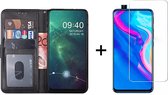 Huawei P Smart Pro 2019 hoesje bookcase met pasjeshouder zwart wallet portemonnee book cover - 1x Huawei p smart pro 2019 screenprotector