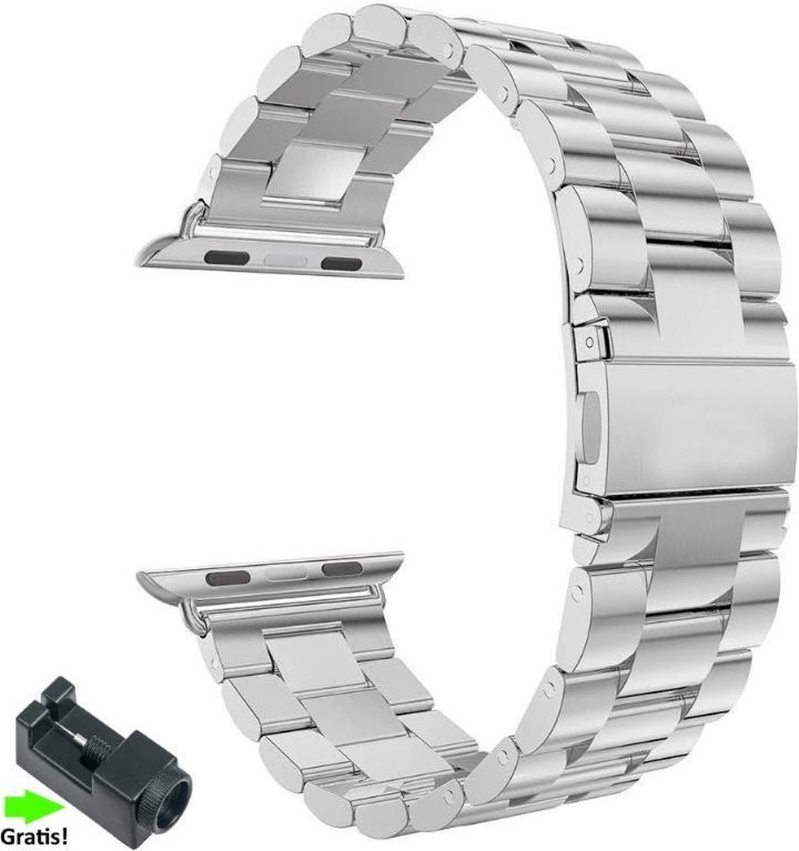 Zilver kleurig Stalen Horloge Band voor geschikt voor Apple Watch 1, 2, 3, 4, 5, 6, 7, 8, SE, 42mm & 44mm "Mannenbreedte" Series – Maat: zie maatfoto - RVS - 42 mm & 44 mm - Silver Colored