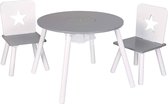 Ronde Kindertafel en stoeltjes van hout - 1 tafel en 2 stoelen voor kinderen - kleur grijs/wit - Kleurtafel / speeltafel / knutseltafel / tekentafel / zitgroep set / kinder speeltafel - kinde