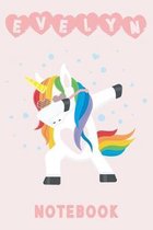 Evelyn: Unicorn Blank Lined Journal Notebook For Girls, 6 x 9, 110 Pages Perfect For Journaling, Notes, Diary & Doodling, Name