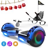 Microgo 6.5 inch Hoverboard met Flits Wielen, Elektrische Zelfbalancerende Scooter + TAOTAO moederbord,Bluetooth Speaker,LED verlichting - Blauw Chroom + Hoverkart Wit
