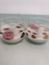 Decoratief dorzichtig glas met bloem/schelpen (set van 2)