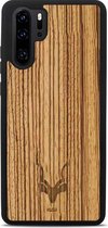 Kudu Huawei P30 Pro hoesje case - Houten backcover - Handgemaakt en afgewerkt met duurzaam TPU - Zebrano - Zwart