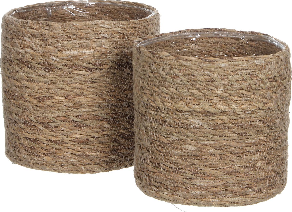 Mica Decorations Atlantic Plantenmand - Set van 2 - H20 x Ø20 cm - Zeegras - Lichtbruin