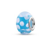 Quiges - Glazen - Kraal - Bedels - Beads Bloemvormig Blauw met Witte Stippen Past op alle bekende merken armband NG2019