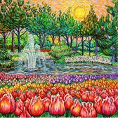 Schilderij Keukenhof Fontein - Als Van Gogh | Hoogwaardig canvas | Houten frame | 60 x 60 cm | Erika Stanley Art For All