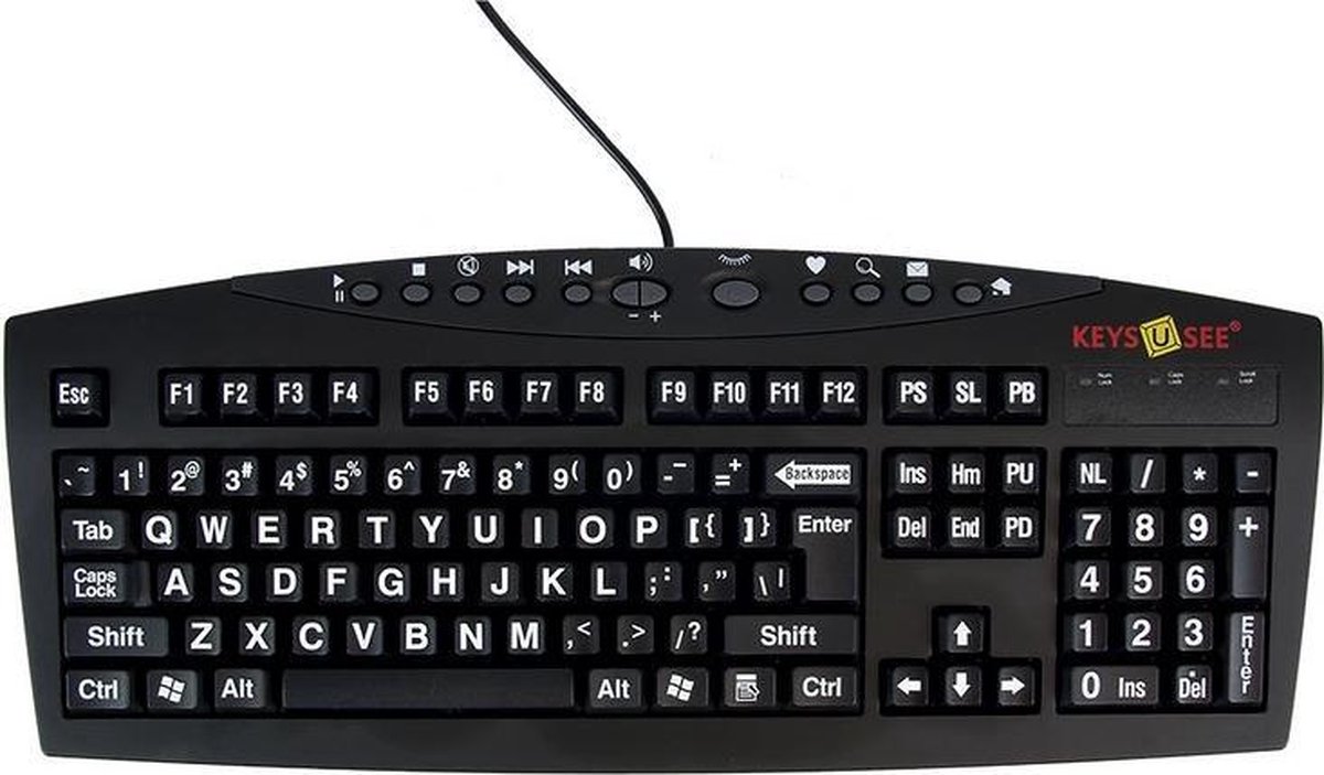 Keys-U-See Grootletter Toetsenbord - Toetsenbord Slechtziende - Toetsenbord grote letters - Wit/Zwart - QWERTY - Duidelijk contrast - USB