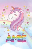 Amie: Amie Unicorn Notebook Rainbow Journal 6x9 Personalized Customized Gift For Someones Surname Or First Name is Amie