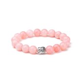 KRALEN ARMBAND DONKER ROZE KWARTS MET BOEDHA BEDELTJE