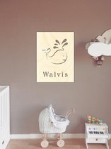 HOUTEN POSTER / WOODEN POSTER - MUURDECORATIE VOOR KINDERKAMER / WALL ART FOR KIDS ROOM - WALVIS / WHALE - 30 x 40cm - LICHT HOUT / NATURAL WOOD - WANDFIGUUR - SLAAPKAMER - BABYKAM