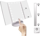 Make-Up Spiegel Met Ingebouwde Ledverlichting - Touch Screen - Inclusief Vergrootglas - Inklapbaar en Handig - Wit