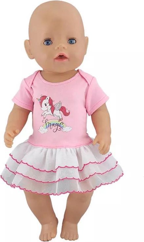Verbeelding klasse vochtigheid Poppenkleertjes - Geschikt voor Baby Born - Jurkje met eenhoorn - Witte  tutu met roze... | bol.com