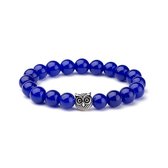 Sarzor Lapis Lazuli Kralen Armband - met Uil Bedeltje - 15 cm - Blauw