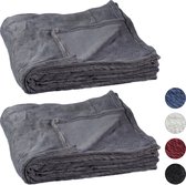Relaxdays 2 x fleece deken groot - plaid – woondeken - grand foulard - 150x200 cm – grijs