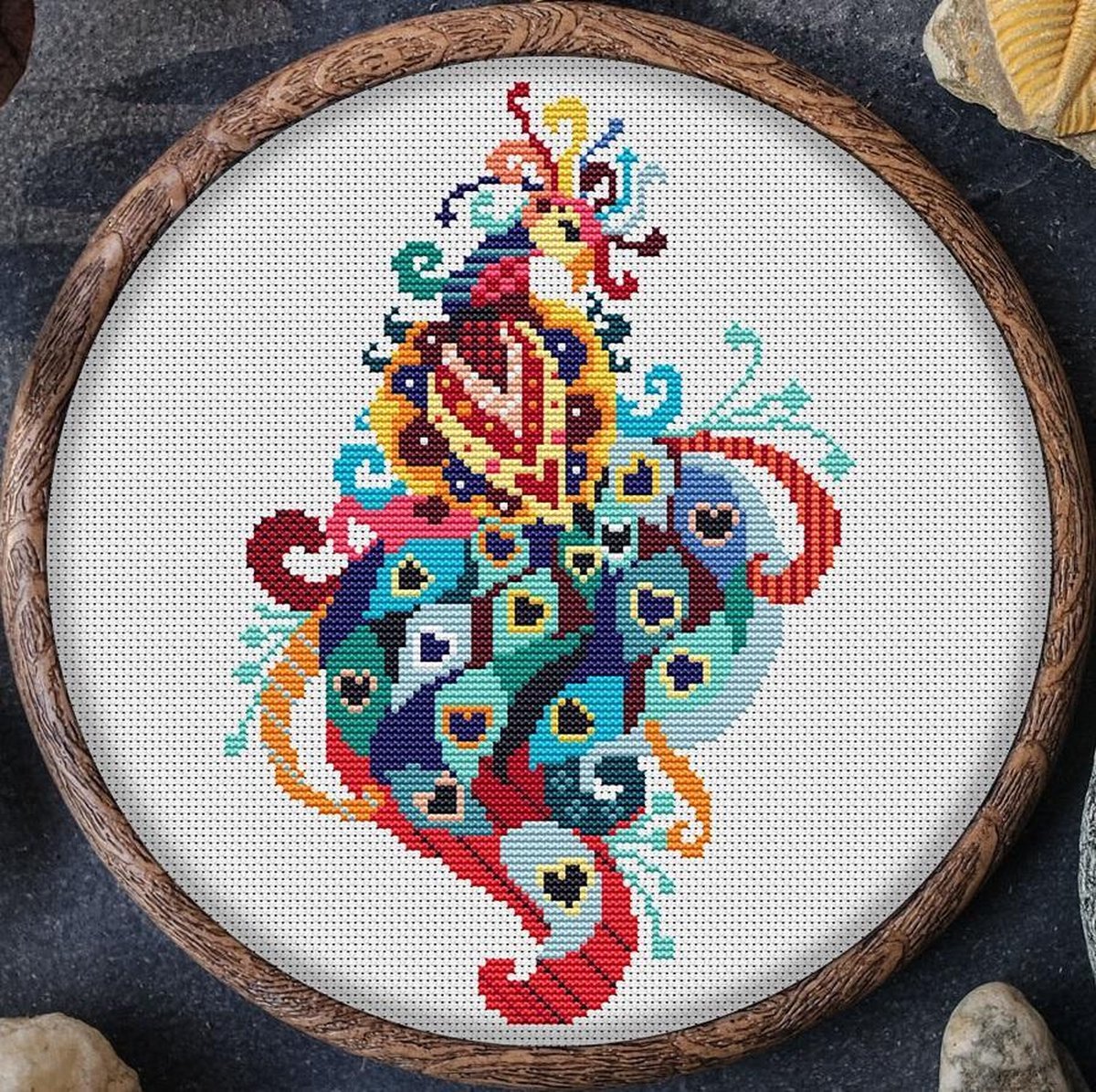 Borduurpakket MANDALA PAUW (PEACOCK) - telpatroon om zelf te borduren – ook geschikt voor beginners