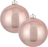 2x Grote kunststof kerstbal lichtroze 25 cm - Groot formaat roze kerstballen