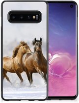 TPU Gripcase Geschikt voor Samsung Galaxy S10 Smartphone Hoesje met Zwarte rand Paarden