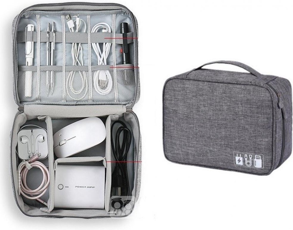 Kabel Organizer Tas Deluxe Enkellaags – Opbergtas voor op Reis – Travel Organizer Enkellaags - Organizator - Grijs