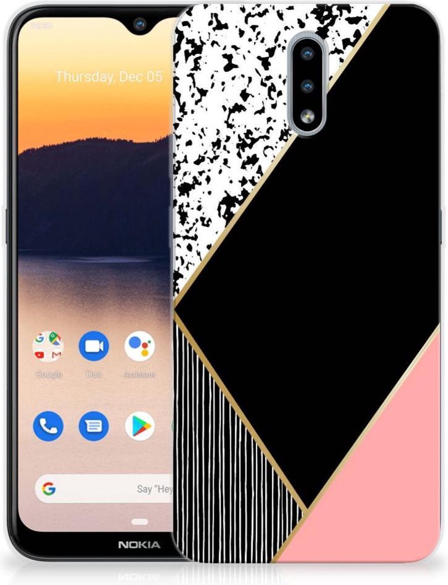 Nokia 2.3 TPU Hoesje Zwart Roze Vormen