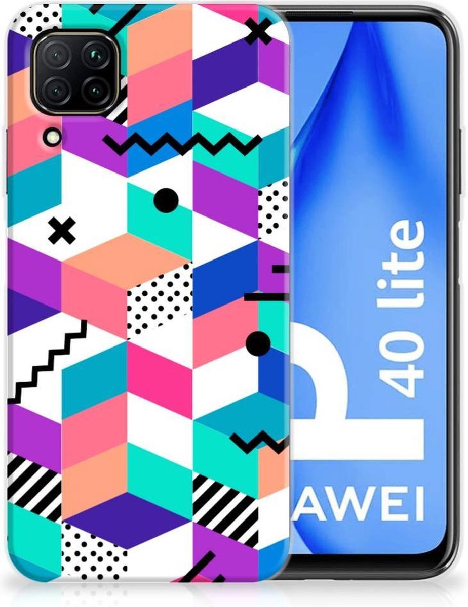 Huawei P40 Lite TPU Hoesje Blokken Kleurrijk