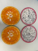Decoratieve onderborden in zomerse uitvoering - set van 4 stuks (dragon fruit/sinaasappel)