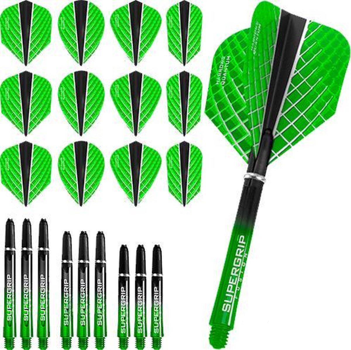 Dragon Darts - Harrows - Combi kit - Quantum-X - 3 sets darts shafts - 4 sets darts flights - Groen