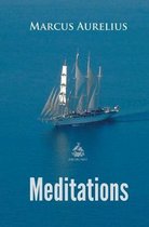 De cover van het boek 'Meditations' van Marcus Aurelius toont een zeilboot op een helderblauwe zee.