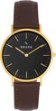 KRAEK Gwylan Goud Zwarte Wijzerplaat 36 mm | Dames Horloge | Bruin leren horlogebandje | Svelte | Minimaal Design