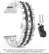 Zilver-Zwart Metalen Bandje voor 22mm Smartwatches (zie compatibele modellen) van Samsung, Asus, LG, Kronoz, en Pebble – 22 mm silver black colored smartwatch strap - Gear S3 - LG