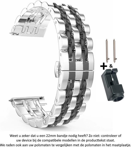 Bracelet en métal argenté noir pour montres connectées 22 mm (voir les  modèles... | bol.com