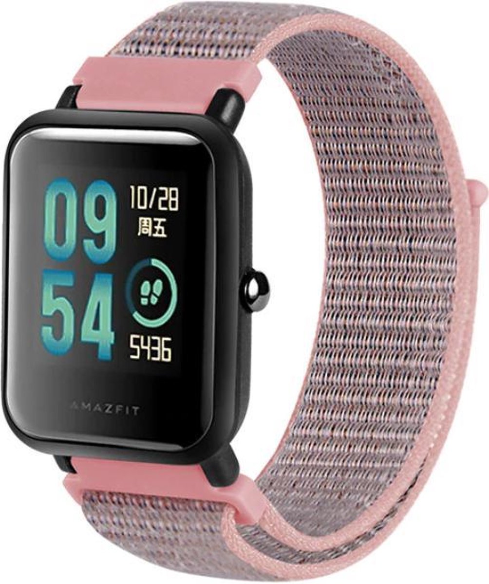 Licht Roze Nylon Bandje geschikt voor 20mm Smartwatches